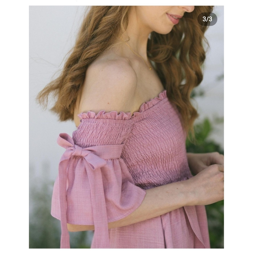 Tie off shoulder smock dress *in blue color*
